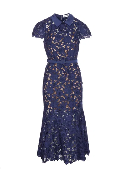 Self-portrait Guipure Lace Midi Dress In Blue