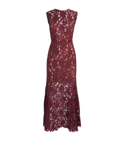 Self-portrait Fitted Guipure Lace Midi Dress With Removable Belt In Red
