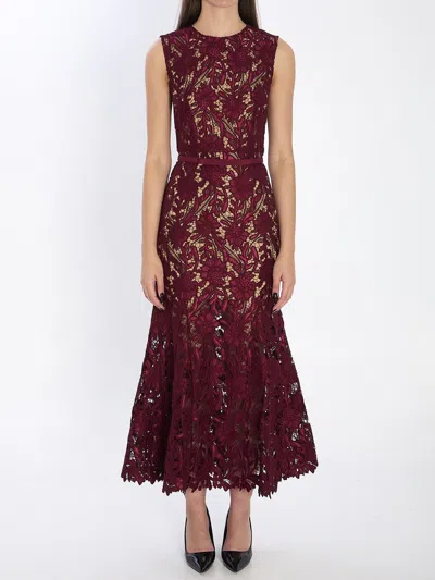 Self-portrait Guipure Lace Midi Dress In Burgundy