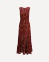 Self-portrait Fitted Guipure Lace Midi Dress With Removable Belt In Burgundy