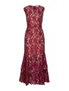 Self-portrait Fitted Guipure Lace Midi Dress With Removable Belt In Red