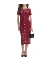 Self-portrait Red Midi Red Dress With Jewel Buttons In Red