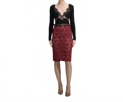 Self-portrait Guipure Lace Midi Skirt In Burgundy