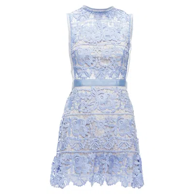 Self-portrait Self Portrait Guipure Lace Overlay Bandeau Cut Out Dress In Blue