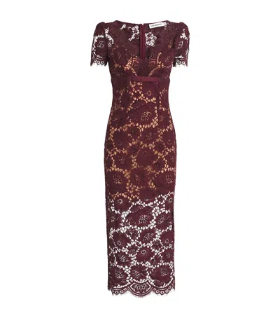 Self-portrait Self Portrait Burgundy Floral Lace Midi Dress In Brown