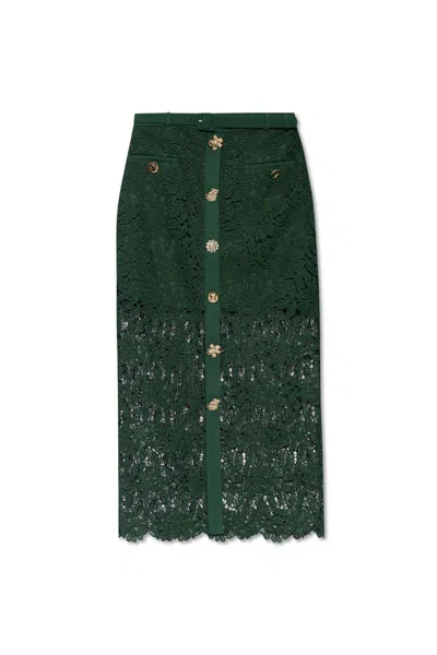 Self-portrait Guipure Laced Midi Skirt In Green