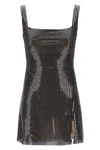 Self-portrait Gunmetal Grey Dress With Thin Straps And All-over Rhinestone Application In Tech Fabric Woman In Gray