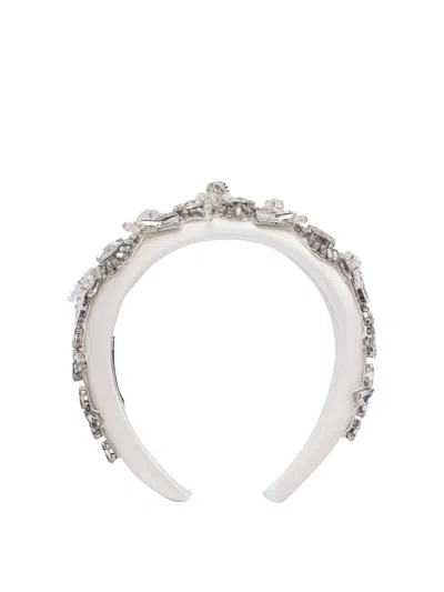 Self-portrait Crystal Embellished Satin Hair Accessories In White