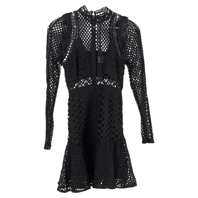 Self-portrait Hall Lace Mesh Mini Dress In Black Polyester