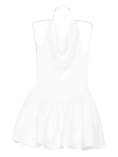 Self-portrait Halterneck Gathered Mini Dress In White