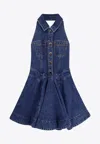 Self-portrait Blue Cotton Denim Flared Mini Dress In Blue
