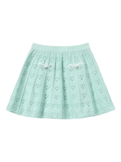 Self-portrait Heart-appliqué Skirt In Green