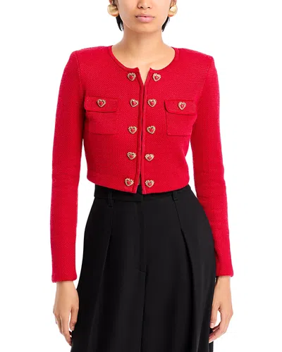 Self-portrait Cropped Embellished Knitted Cardigan In Red