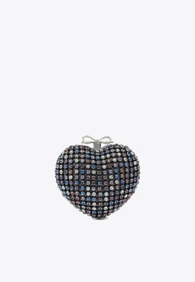 Self-portrait Heart Crystal-embellished Clutch In Black