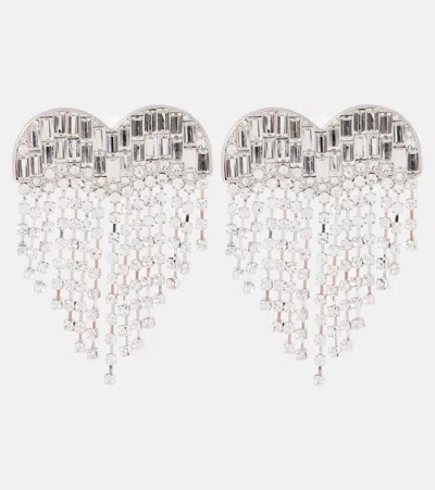Self-portrait Heart Crystal-embellished Earrings In Silver