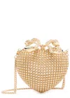 Self-portrait Heart Crystal-embellished Satin Clutch In Gold