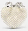 Self-portrait Heart Mini Faux Pearls-embellished Clutch In White