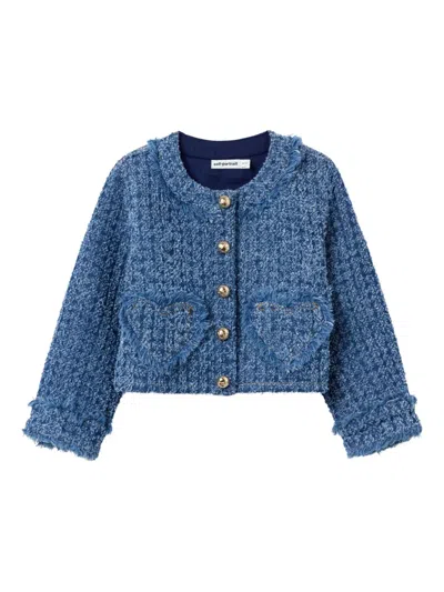 Self-portrait Heart-pocket Fringed Jacket In Blue