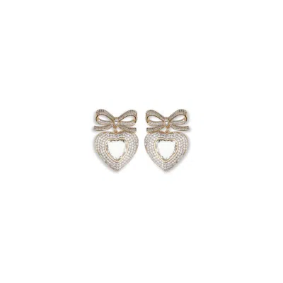 Self-portrait Heart Shaped Bow Earrings In Silver