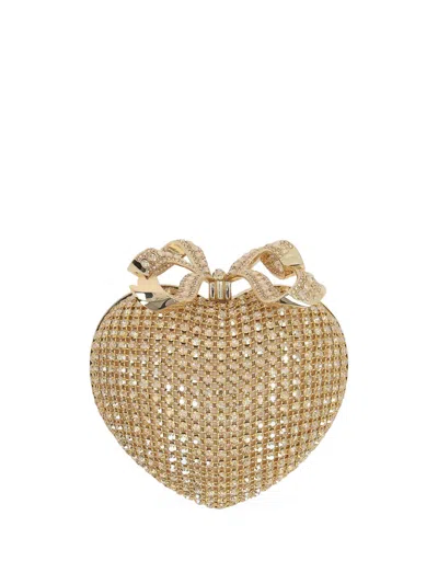 Self-portrait Heart-shaped Crystal Clutch In Gold