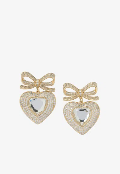 Self-portrait Heart-shaped Earrings With Crystal-embellishment In Gold