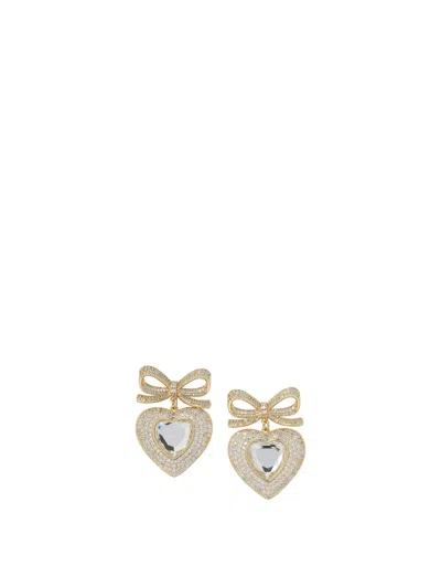 Self-portrait Heart-shaped Earrings With Embellished Bow Jewels Gold