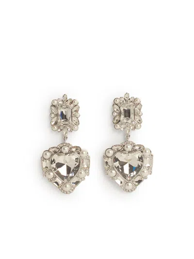 Self-portrait Heart' Silver Brass Earrings In Metallic