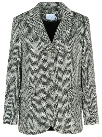 SELF-PORTRAIT SELF-PORTRAIT 'HERRINGBONE' BLACK POLYESTER BLEND BLAZER