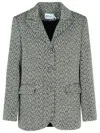 Self-portrait Herringbone Black Polyester Blend Blazer In Black