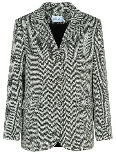 SELF-PORTRAIT SELF-PORTRAIT 'HERRINGBONE' BLACK POLYESTER BLEND BLAZER