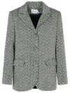 Self-portrait Herringbone Three-button Blazer In Black