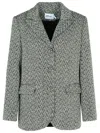 Self-portrait Herringbone Three-button Blazer In Black