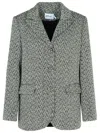 Self-portrait Herringbone Three-button Blazer In Black
