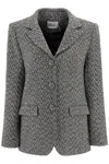 Self-portrait Herringbone Three-button Blazer In Black (black)