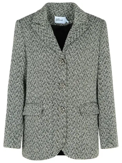 Self-portrait Self Portrait 'herringbone' Black Polyester Blend Blazer Women