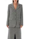 Self-portrait Herringbone Three-button Blazer In Black