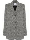 Self-portrait Herringbone Black Polyester Blend Blazer In Grey