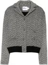 Self-portrait Herringbone Pattern Bomber Jacket With Front Pockets In Black  
