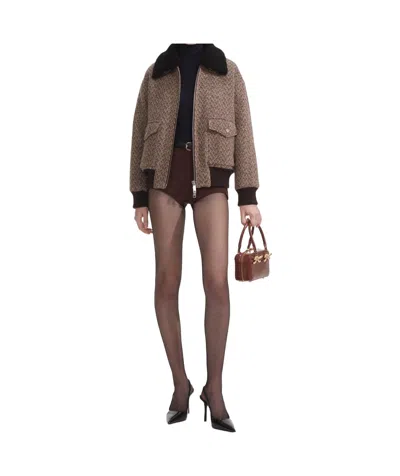 Self-portrait Herringbone Jacket In Brown