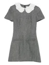 Self-portrait Grey Herringbone Collared Mini Dress Dresses Grey In Gray