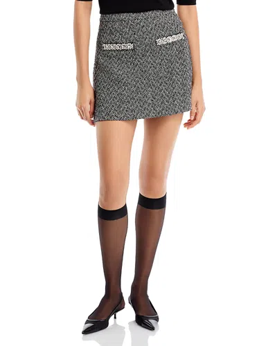 Self-portrait Herringbone Mini Skirt In Black