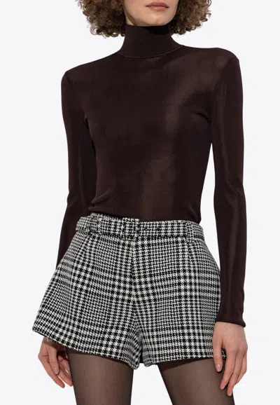 Self-portrait High-neck Fitted Top In Brown