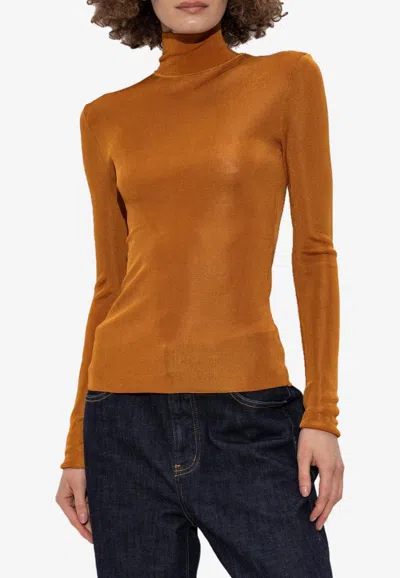 Self-portrait High-neck Fitted Top In Orange
