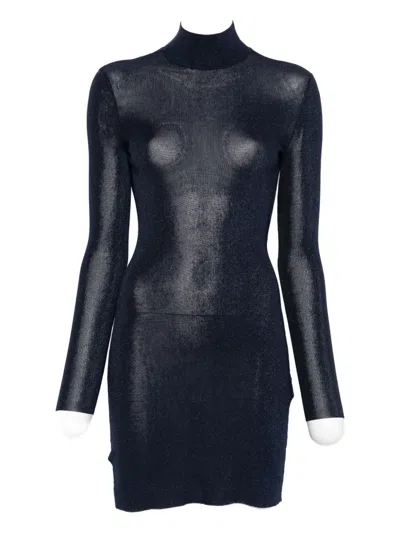 Self-portrait High-neck Glitter Mini Dress In Blue