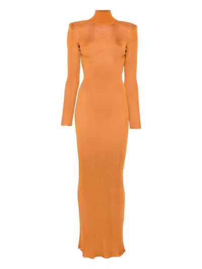 Self-portrait High-neck Long-sleeve Dress In Brown