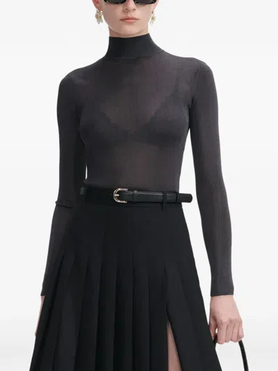 Self-portrait High-neck Long-sleeve Top In Black