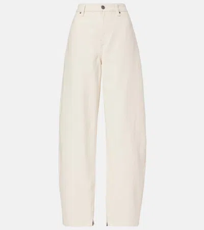 Self-portrait High-rise Barrel Jeans In Beige