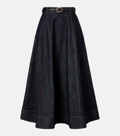 SELF-PORTRAIT HIGH-RISE DENIM MIDI SKIRT