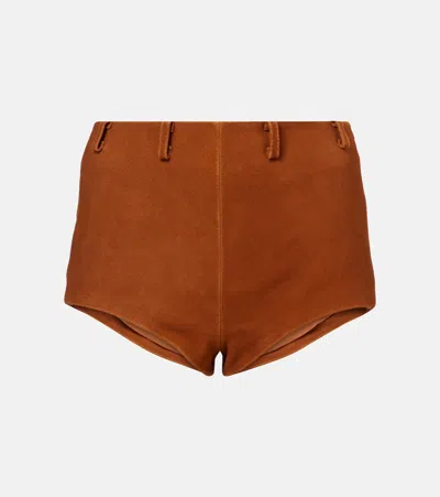 Self-portrait High-rise Suede Shorts In Brown