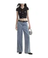 Self-portrait Crystal-embellished High-rise Wide-leg Jeans In Gray